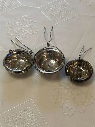 Fine Antique 3 Silver Sterling French Tea Strainers