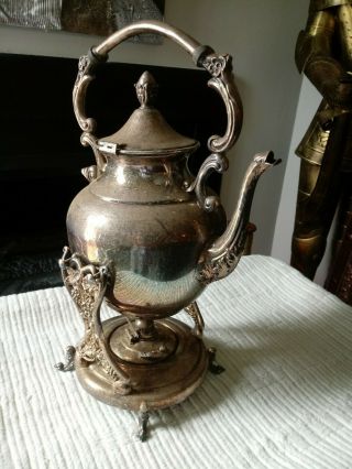 Vintage Silver Plate With Burner Tilting Tea Pot Tipping Tea Pot Coffee Pot 14 "