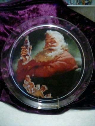 Coca Cola Santa Glass Dish Platter Display Collectable
