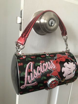 Vintage Betty Boop Tin Roll - Bag Handbag Purse Lunch Box Luscious Cherry Cherries