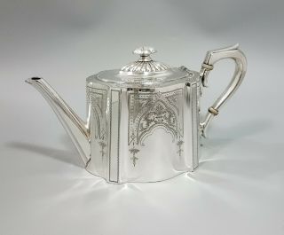 Antique Silver Plate Oval Bright - Cut Coffee/teapot J Dixon Scroll Floral Ornate