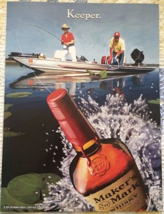 Rare Vintage Makers Mark Whisky Fishing 18 X 24 Poster Nos Keeper Whiskey