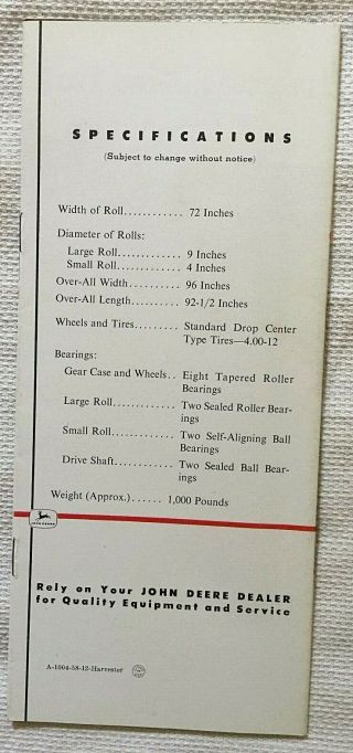 Vintage 1958 JOHN DEERE Hay Conditioner Farm Equipment Sales Brochure 5
