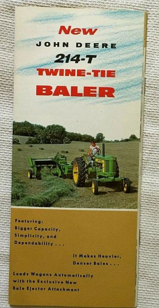 Vintage 1958 John Deere 214 - T Twine - Tie Baler Farm Equipment Sales Brochure