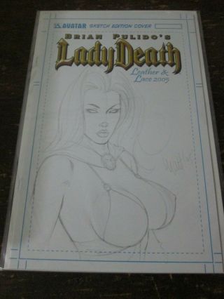 Lady Death Leather And Lace 2005 Sketch Signed Matt Martin Art Nm
