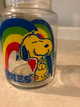 Vintage Snoopy Peanuts Glass Goodies Jar Container With Lid Charlie Brown 1965 3
