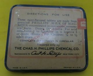 Vintage Phillips ' Milk of Magnesia Tablets 30 Tablets Tin Medicine 25 cents 2