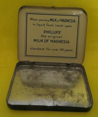 Vintage Phillips ' Milk of Magnesia Tablets 30 Tablets Tin Medicine 25 cents 3