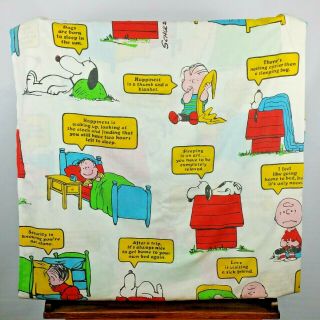Vintage 1971 Peanuts Gang Twin Flat Sheet Charlie Brown Snoopy Happiness Is