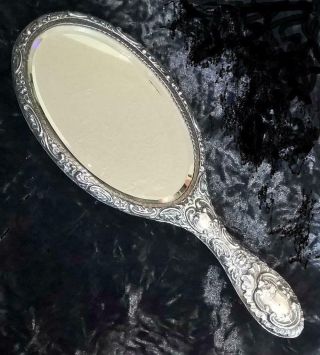 Hallmarked Silver Hand Mirror RepoussÉ Dressing Table Bevelled Glass
