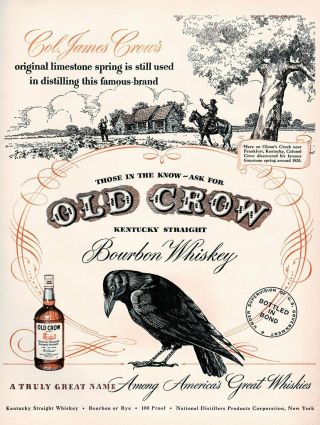 Vintage 1948 Old Crow Bourbon Whiskey Collectible Art Print