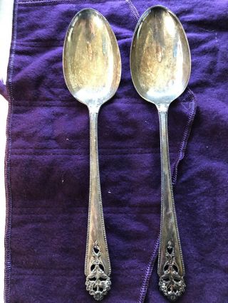 Two Queens Lace International Sterling Silver Serving Spoons.  8 3/4”