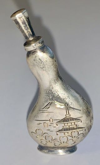 Vintage Japanese 950 Silver Perfume Bottle,  Unusual Shape,