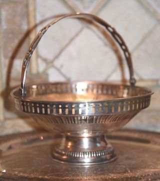 Vintage Antique Silver Plate Brass Bridal Bride Basket Bowl Dish Ribbed Pierced