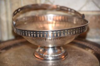 Vintage Antique Silver Plate Brass Bridal Bride Basket Bowl Dish Ribbed Pierced 3
