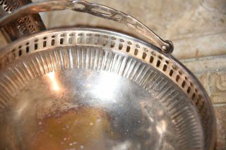 Vintage Antique Silver Plate Brass Bridal Bride Basket Bowl Dish Ribbed Pierced 7