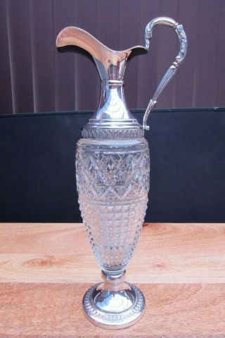 Elegant Cut Glass And Silver Plated Claret Jug Water Jug