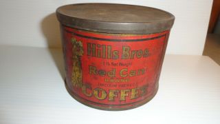 Vintage Hills Bros.  Coffee Tin With Lid Red Can Brand