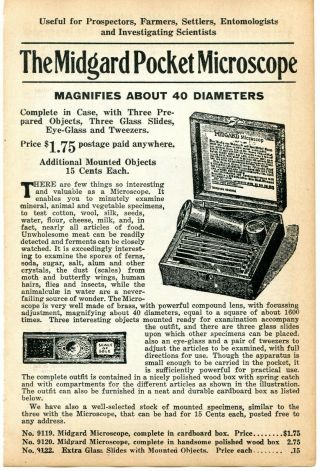 1927 Small Print Ad Of The Midgard Pocket Microscope