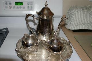 Sliverplated Coffee/tea With Tray,  Creamer And Sugar With Lid