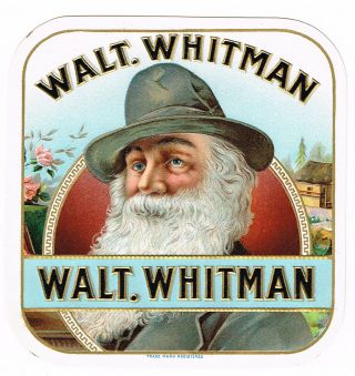 Cigar Box Label Vintage 1920 Walt Whitman Poet Leaves Of Grass Embossed