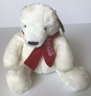 Coca Cola Polar Bear Teddy Large White Plush 10” Christmas Plush