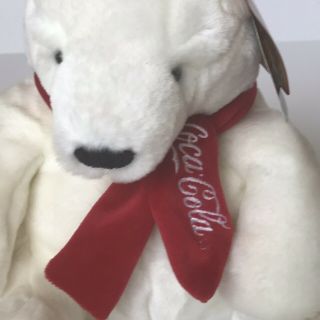 Coca Cola Polar Bear Teddy Large White Plush 10” Christmas Plush 2