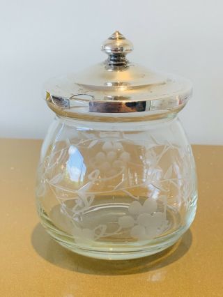 S.  Kirk & Son Antique Sterling Silver Etched Glass Jam Mustard Condiment Jar Pot