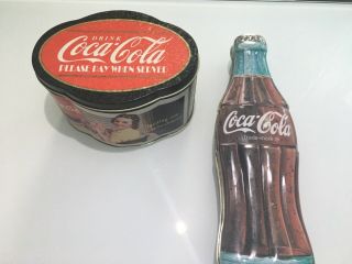 2 Vintage Coke Tins - Class Bottle Tin 1997 And 6 " Tin With Simply Grand Candle