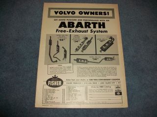 1964 Volvo 122 - S Pv - 544 Vintage Abarth Exhaust System Ad