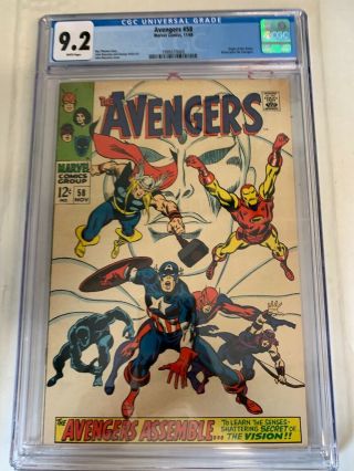 Avengers 58 Cgc 9.  2 Nm - W/ White Pages - Origin Of The Vision Marvel 1968