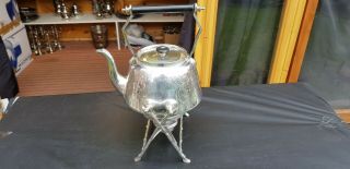 An Antique Silver Plated Spirit Kettle.  Stand And Burner By James Deakin & Sons.