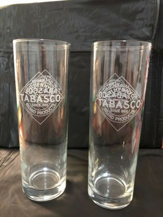 Set Of 2 Tall Tabasco Bloody Mary Glasses 7 " White Etched Logo 12 Oz
