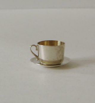 Antique Sterling Silver Dolls House Miniature Cup And Saucer Birmingham 1914 2