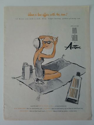 1962 Antoine Bain De Soleil Lovr Affair Sun Tan Tanning Suntan Lotion Vintage Ad