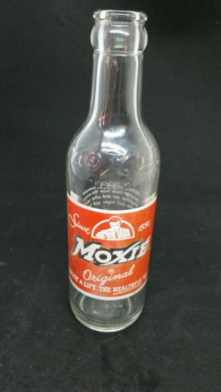Vintage Moxie 7 Oz Bottle Color Printed Label Needham Heights Ma