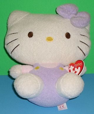 Cuddly Cute Kitten Hello Kitty Ty Plush Pluffies Lavender Stuffed Doll 2011 8 