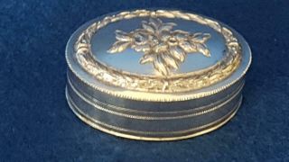 Pretty Antique Asia Minor Sml Sterling Silver Oval Trinket Box W Repoussé Rose