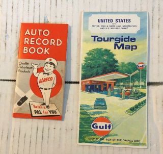Nos Vintage Gulf Oil Tourgide Road Map And Elreco Auto Record Book Gas Oil