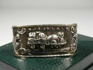 Vintage Sterling Silver Napkin Ring Design Of Bunny Whit Box