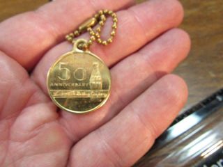 Coca Cola Soda 50th Anniversary Bottling Co.  Vintage Keychain Charm Medal (19f3)