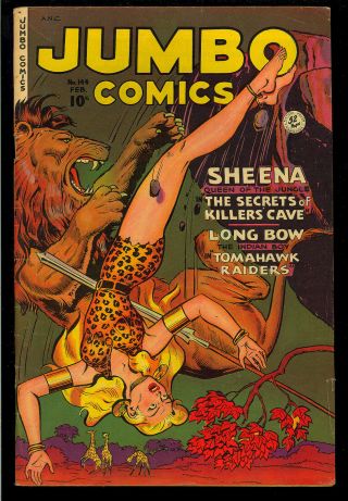 Jumbo Comics 144 Sheena Good Girl Jungle Fiction House 1951 Vg,