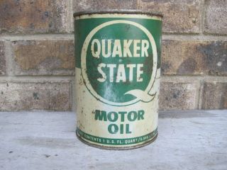 Vintage Quart Quaker State Metal Motor Oil Can Old Graphics Red Top