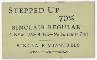 Sinclair Oil Co Sponsored Minstrel Show Adv Card Radio Show ? Gas Station Promo