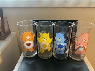 Set Of 4 1983 Vintage Care Bear Glasses From Pizza Hut