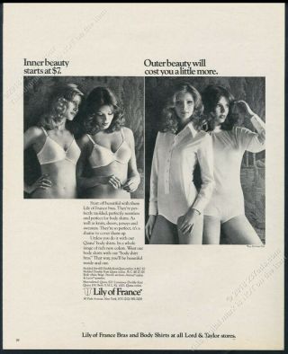 1972 Lily Of France Lingerie Sexy Body Shirt Bra 2 Women Photo Vintage Print Ad