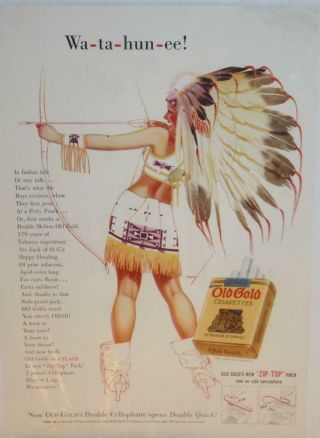 Vintage Ephemera Old Gold Cigarettes Native American Indian Advertisement