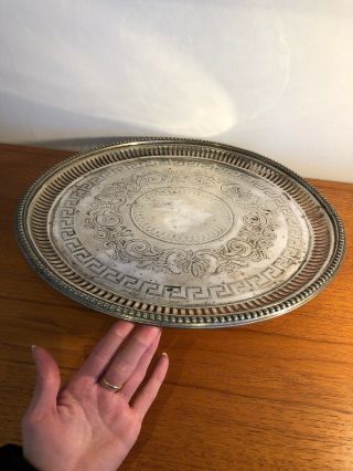 Vintage Antique Victorian Silver Plated Round Galleried Drinks Serving Tray