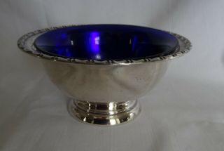925 Sterling Silver Bowl With Cobalt Blue Glass Liner Mayo Sauce