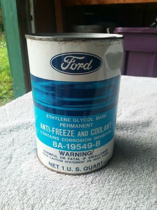 Rare Metal Quart Vintage Ford Oil Tin Can Anti - Freeze 8a - 19549 - B.